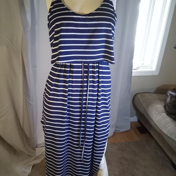 Navy and White Striped Maxi Dress - Picture 2 of 3